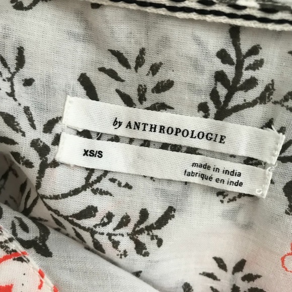 Anthropologie Button Front Floral Embroidered Semi-Sheer Top Size XS/S - Picture 9 of 11